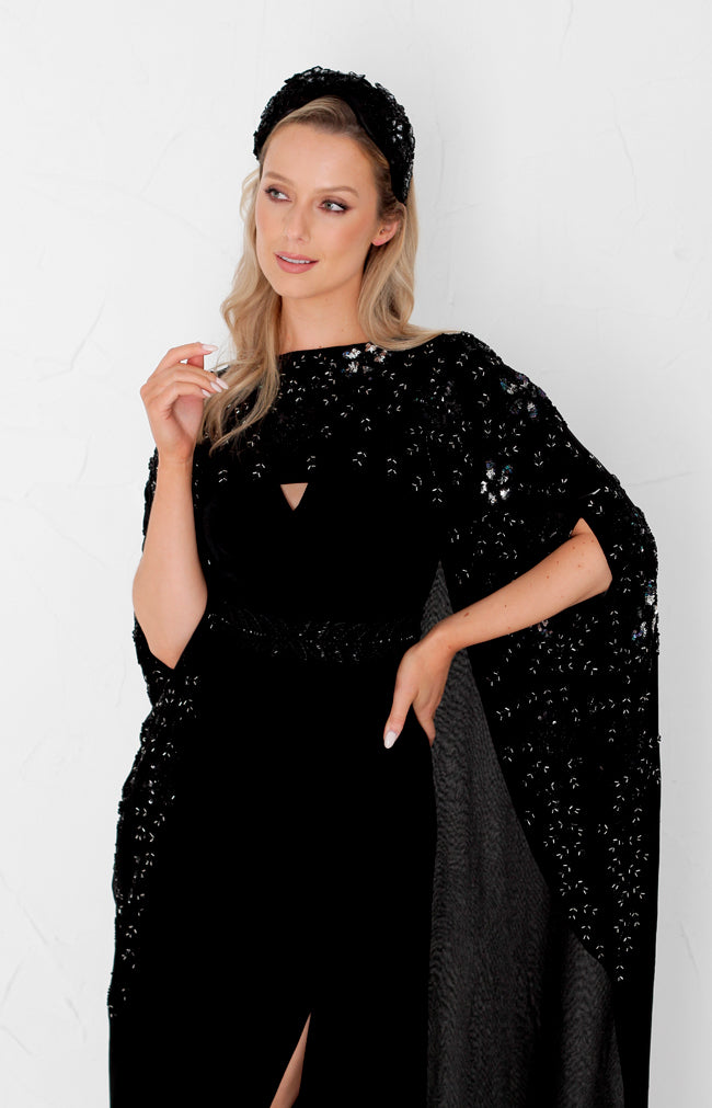 Karina Hand Embellished Cape - Black