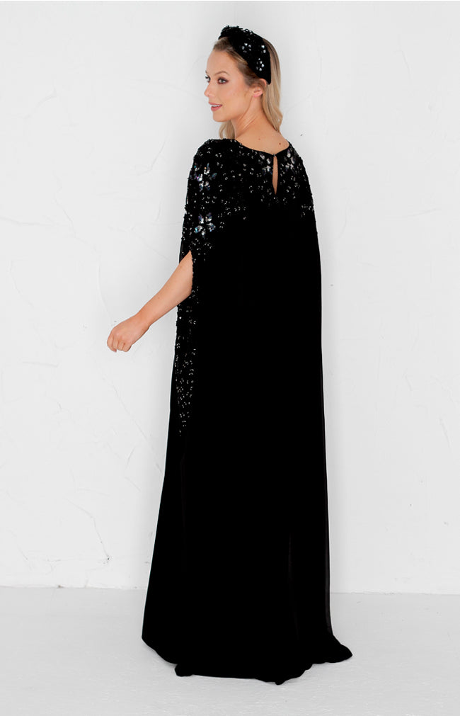Karina Hand Embellished Cape - Black