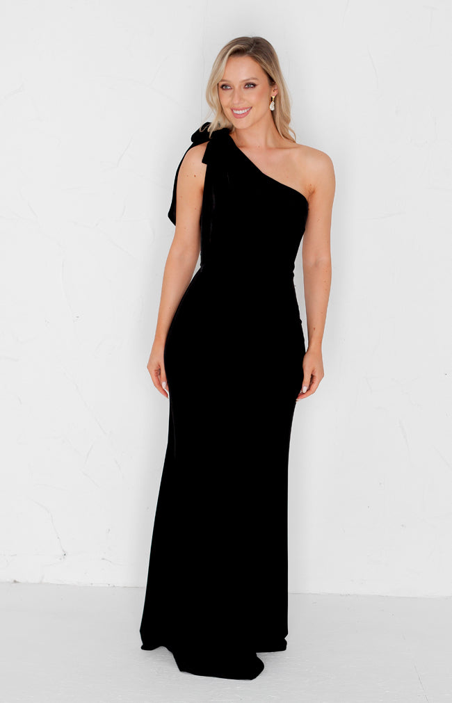 Fleur Velvet Gown Detachable Bow - Black