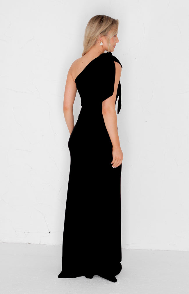 Fleur Velvet Gown Detachable Bow - Black