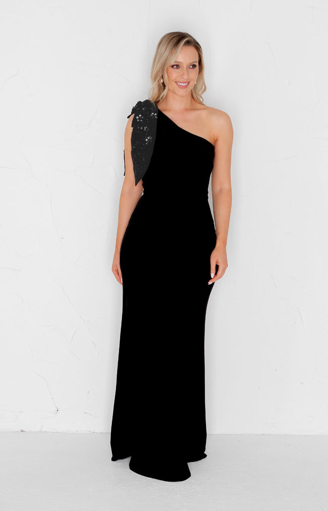 Fleur Velvet Gown Detachable Bow - Black
