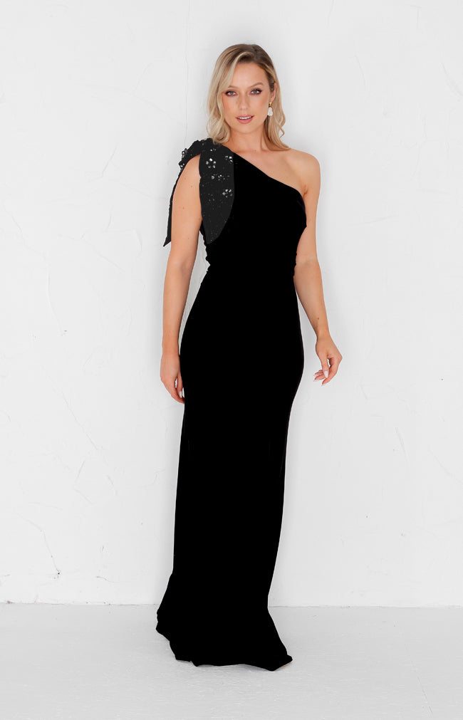 Fleur Velvet Gown Detachable Bow - Black