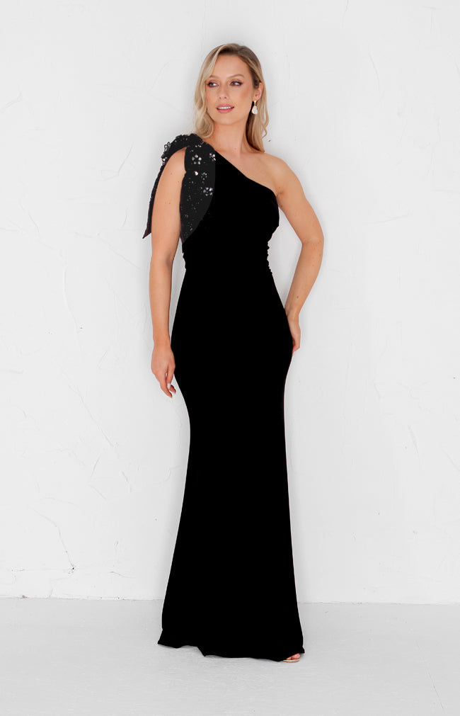 Fleur Velvet Gown Detachable Bow - Black