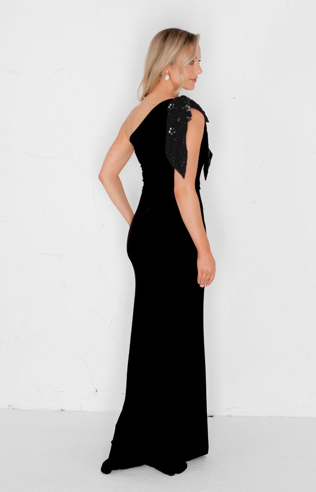 Fleur Velvet Gown Detachable Bow - Black
