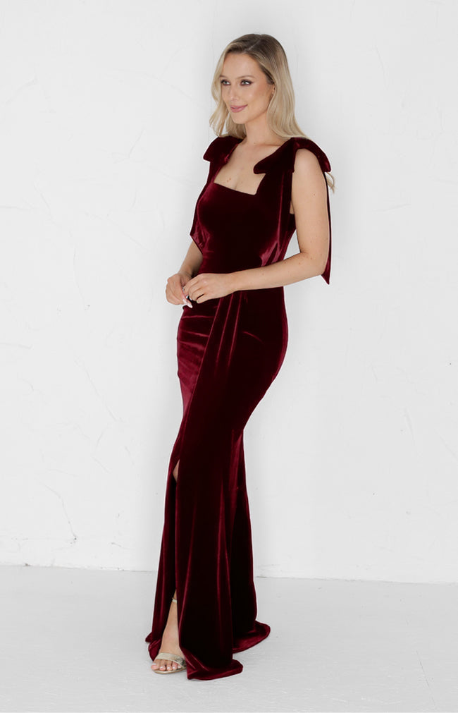 Renae Velvet Gown - Burgundy