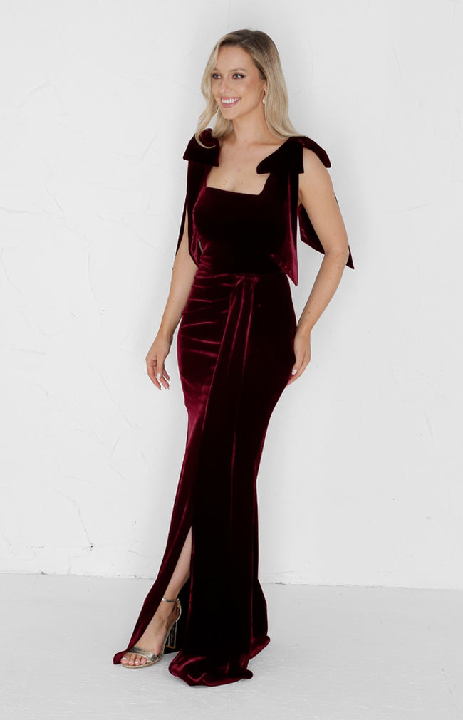 Renae Velvet Gown - Burgundy