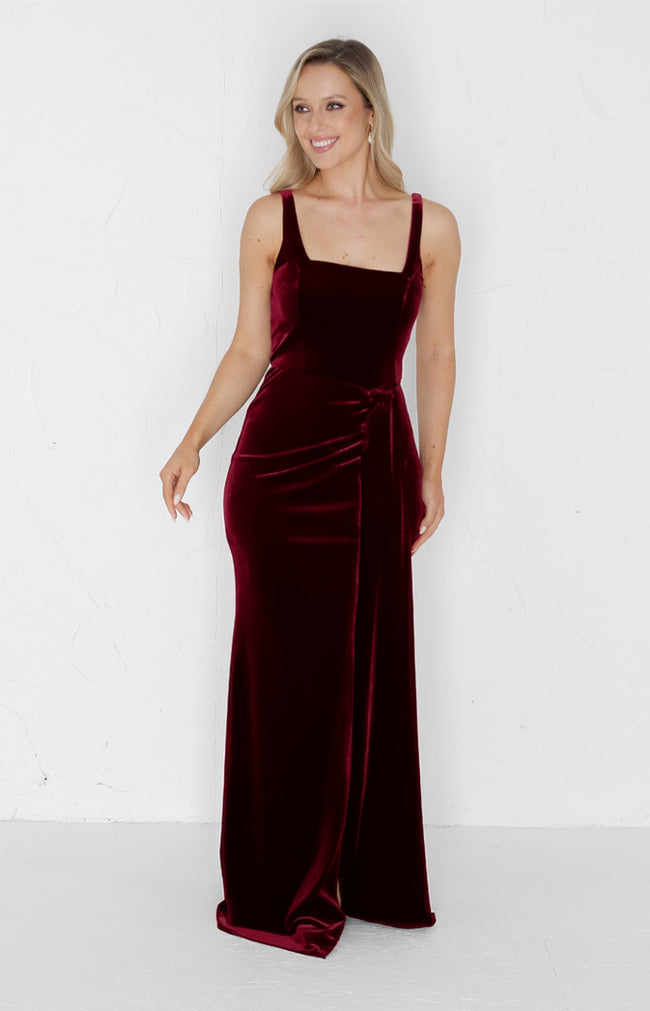 Renae Velvet Gown - Burgundy