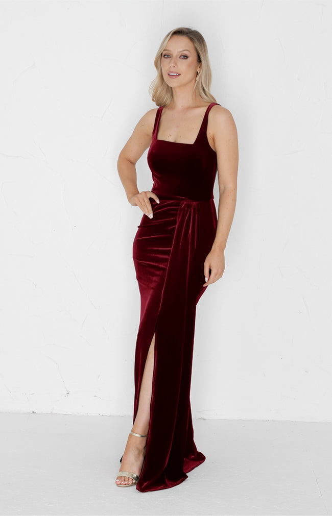 Renae Velvet Gown - Burgundy
