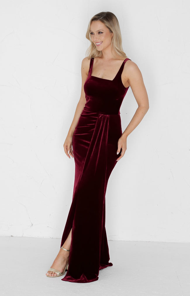 Renae Velvet Gown - Burgundy