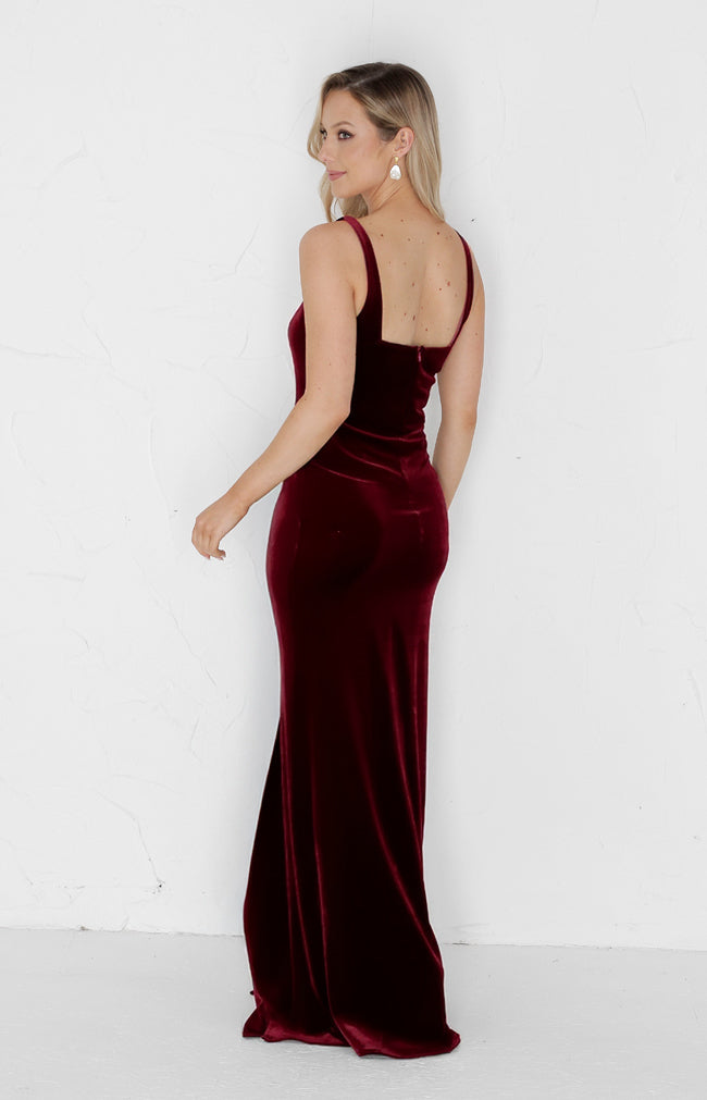 Renae Velvet Gown - Burgundy