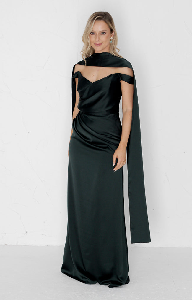 Deven Satin Gown - Forest Green