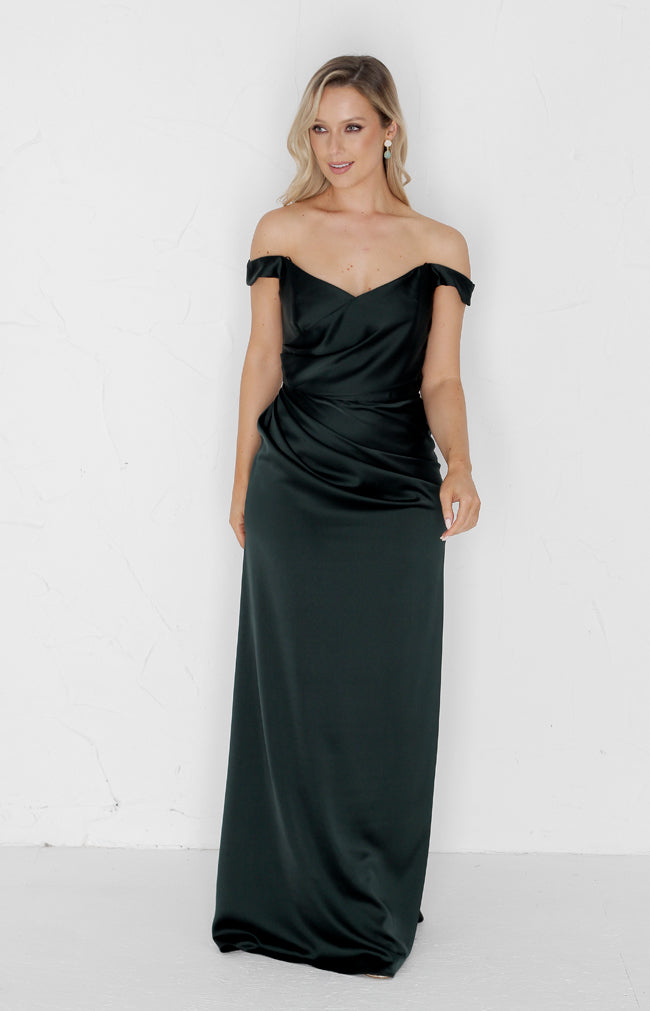 Deven Satin Gown - Forest Green