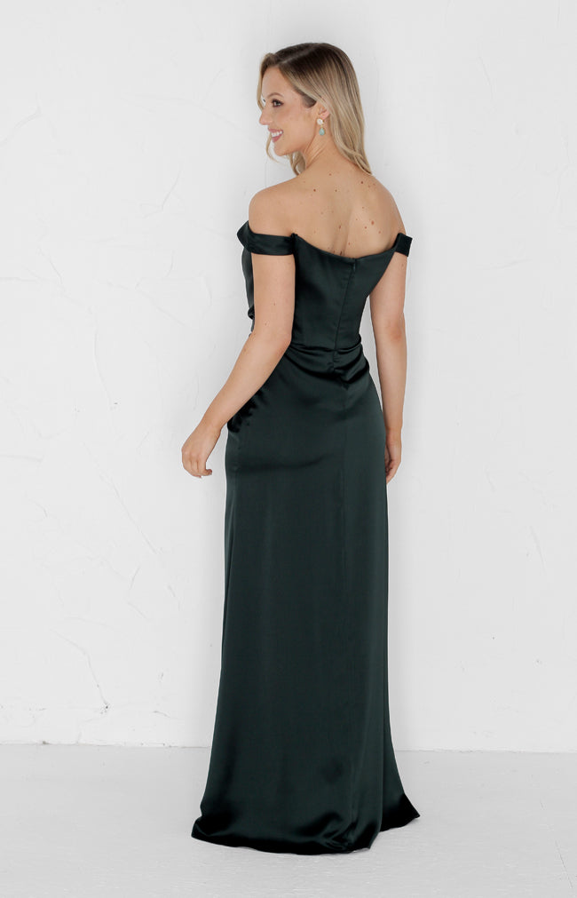 Deven Satin Gown - Forest Green