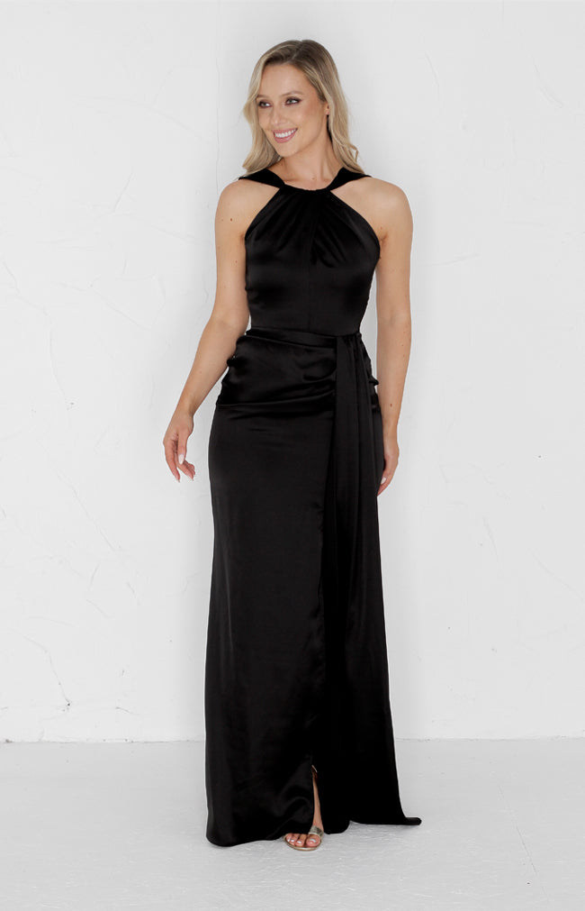 Caprice Satin Gown - Black