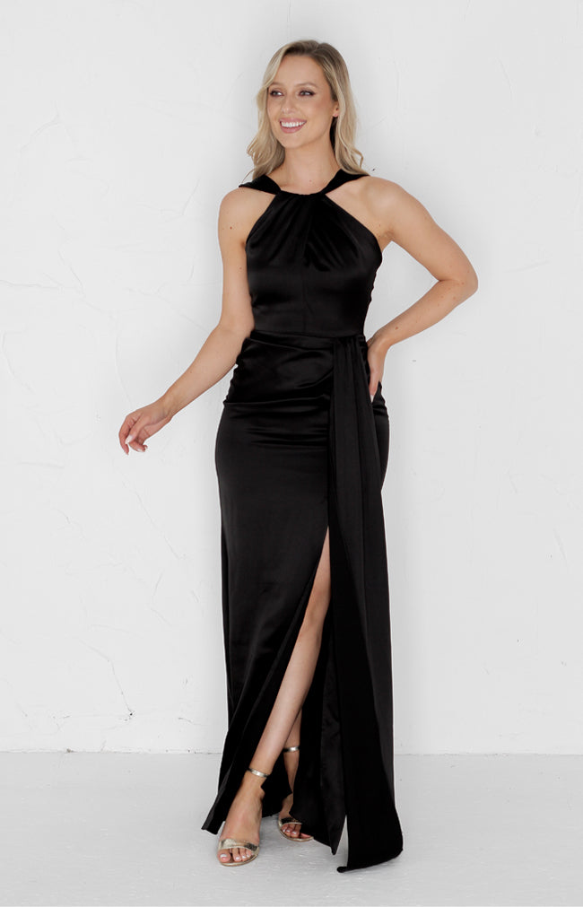 Caprice Satin Gown - Black