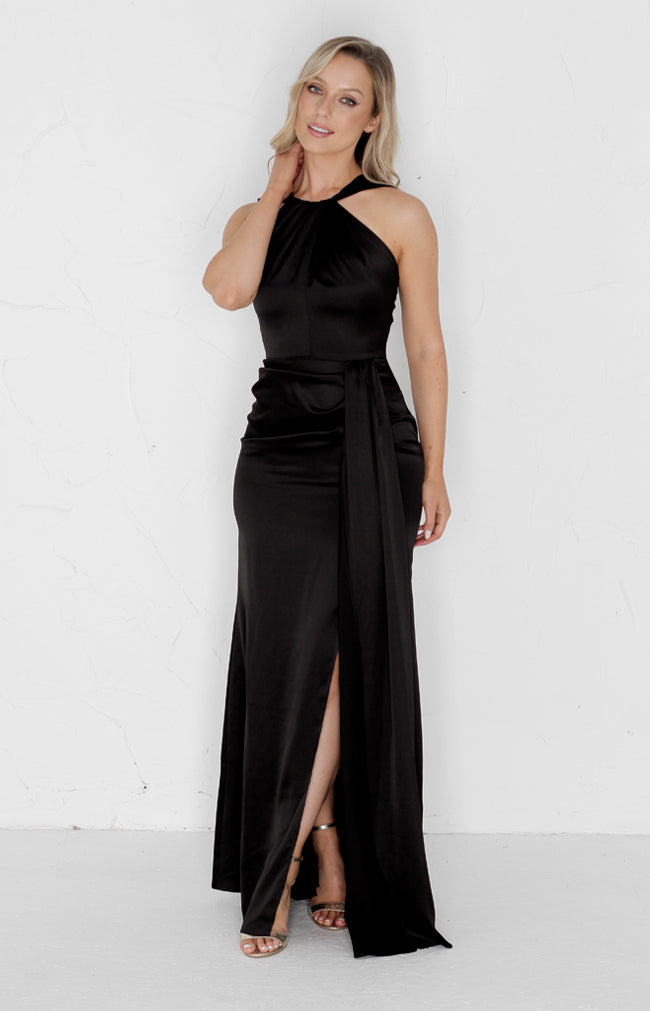 Caprice Satin Gown - Black