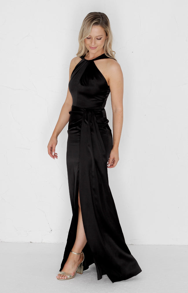 Caprice Satin Gown - Black