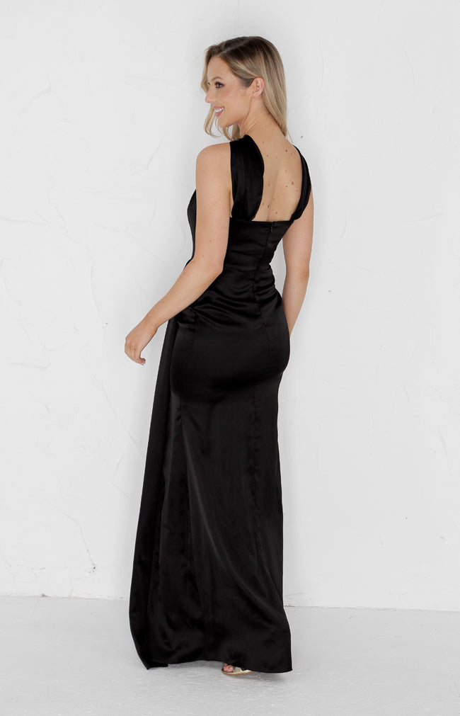 Caprice Satin Gown - Black