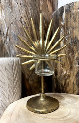 Gold palm candle holder - small
