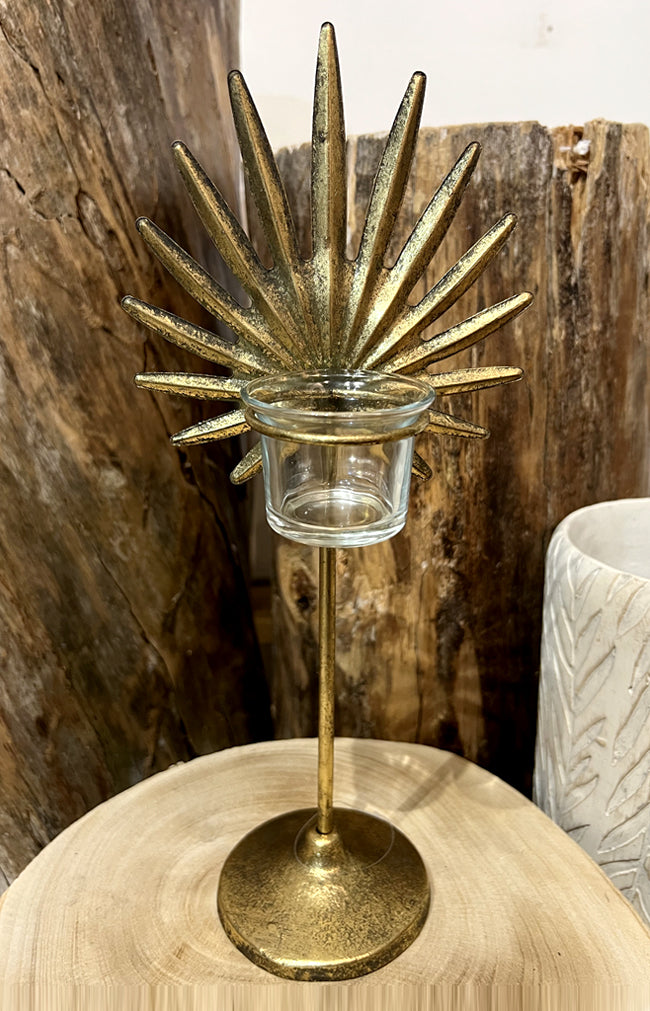 Gold palm candle holder - medium