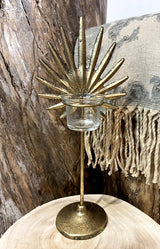 Gold palm candle holder - medium