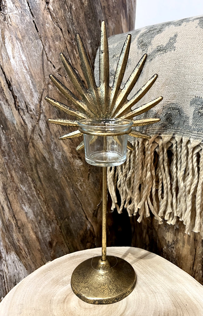 Gold palm candle holder - medium