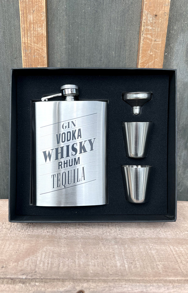 Whiskey flask and shot glass set