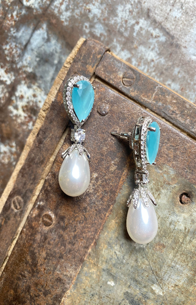 Galera Earrings - Light Blue and Pearl Silver
