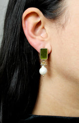 Nenet Earrings - Gold/Olive/Pearl