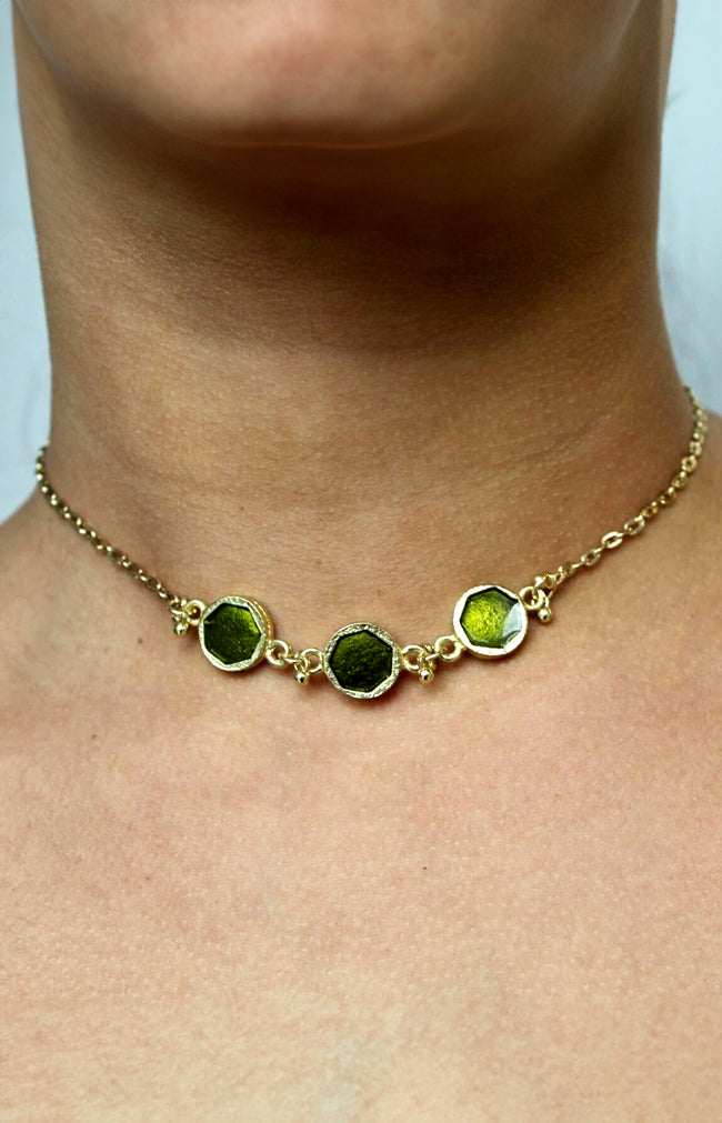 Savah Necklace - Gold/Olive