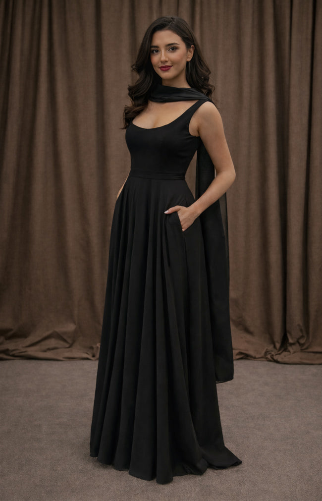 Ariana Chiffon Gown - Black