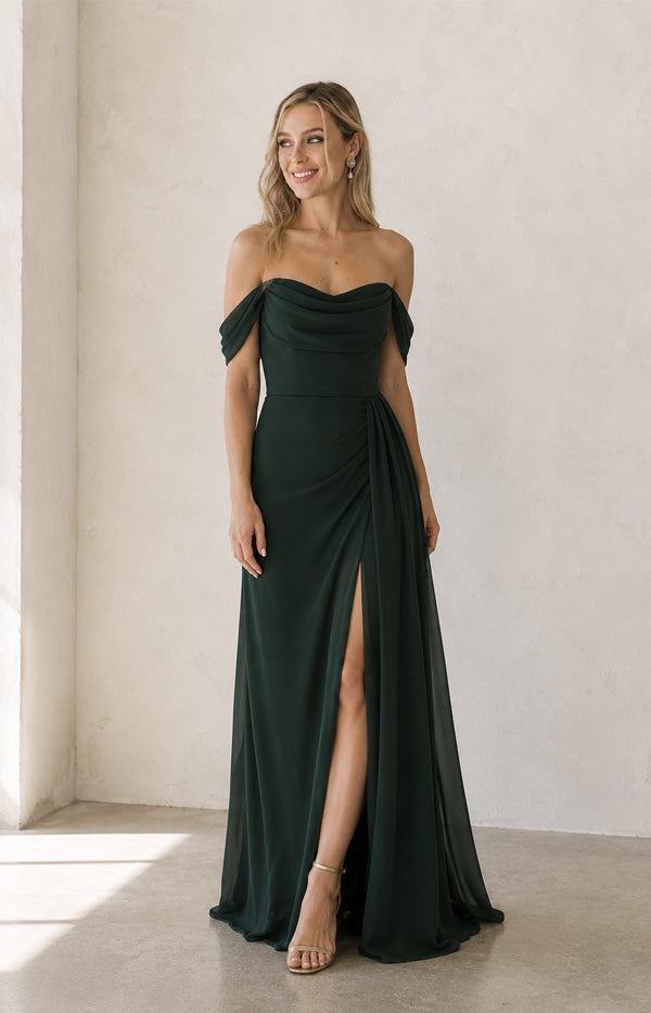 Austen Chiffon Gown - Forest Green
