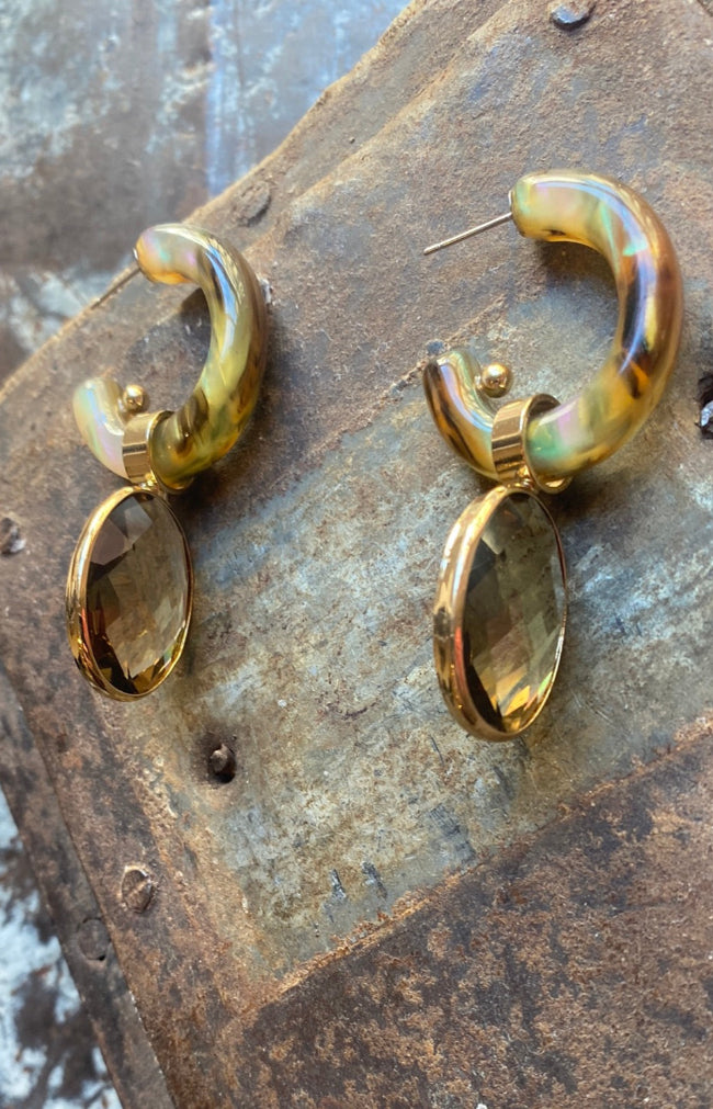 Ava Earrings  - Green/Gold