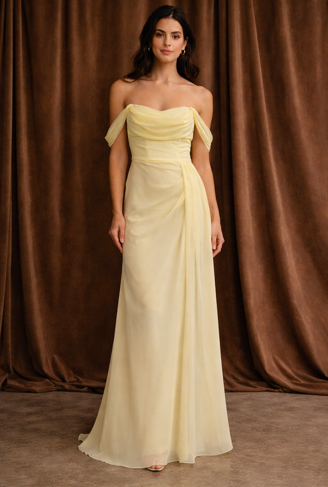 Austen Chiffon Gown - Lemon