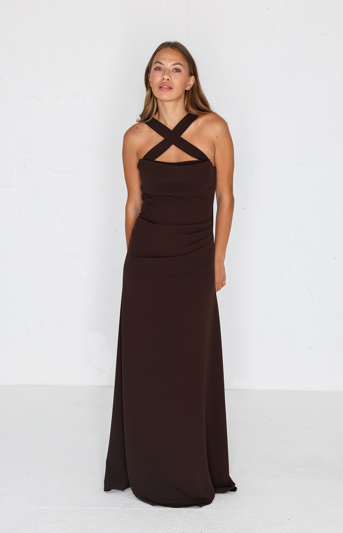 Millie Crepe Gown - Chocolate Brown AS