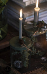 Candle holder w/metal lid dusty green