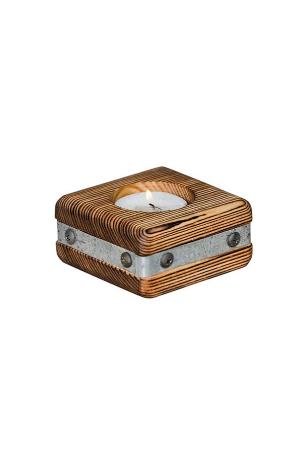 Wooden tealight with zinc edge