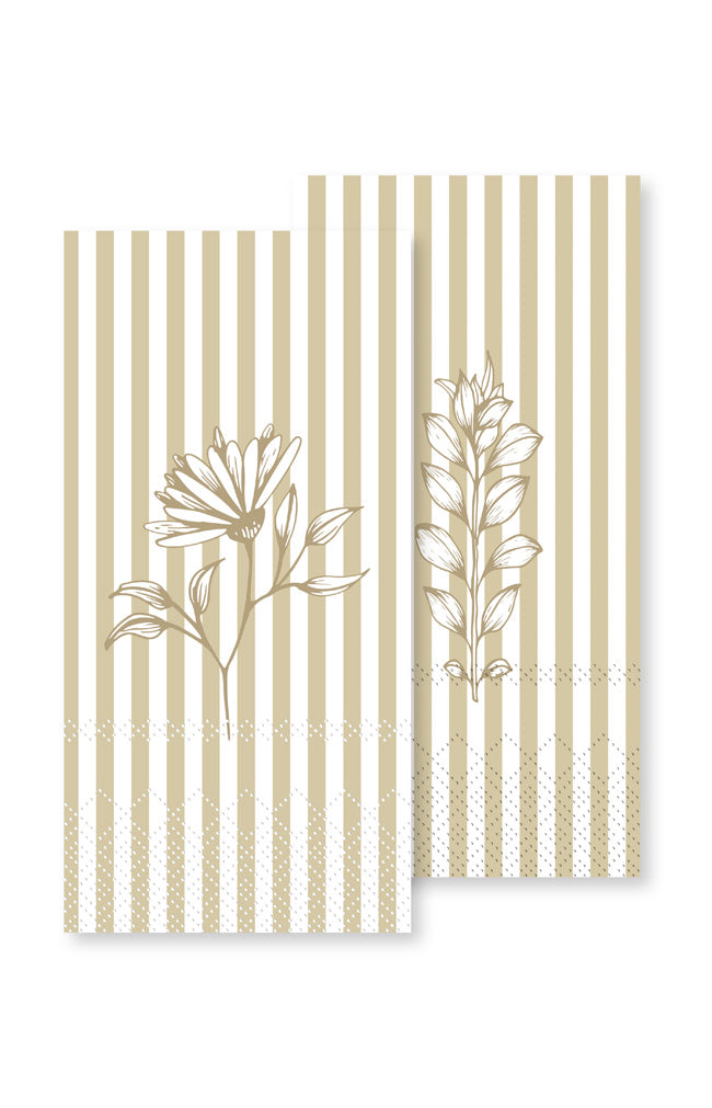 Napkin w/stripes & flowers - honey