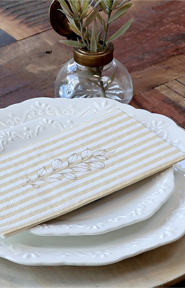 Napkin w/stripes & flowers - honey