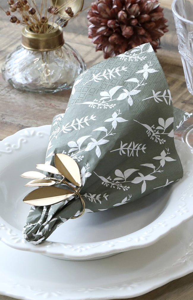 Napkin w/ Flowers - Moss Green