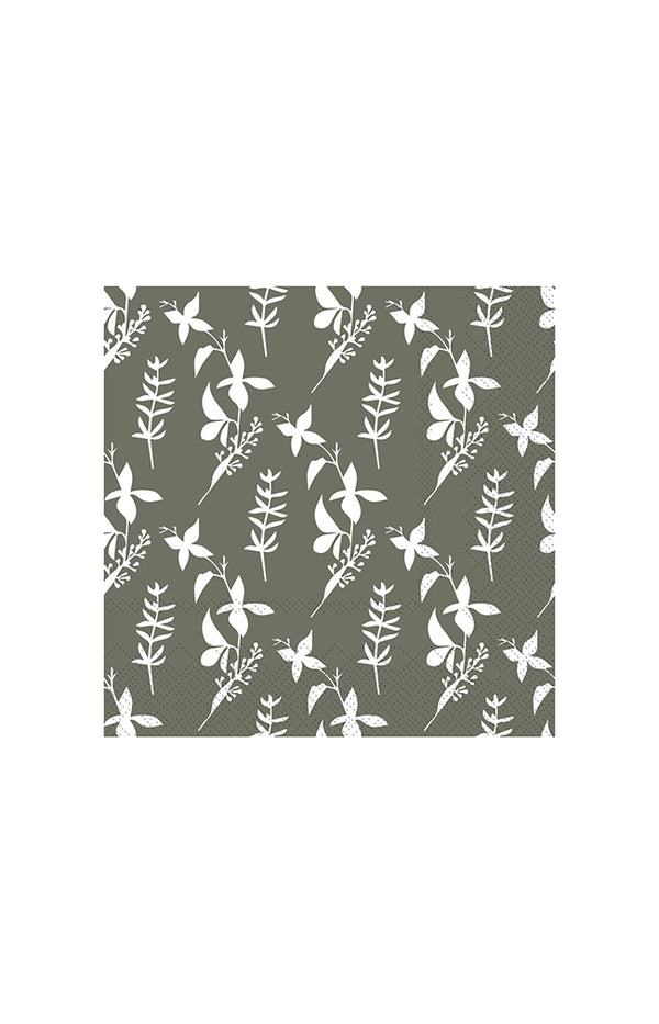 Napkin w/ Flowers - Moss Green