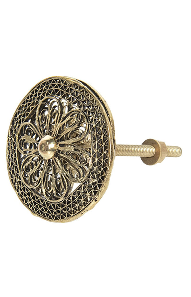 Round Gold Metal Flower Doorknob - D4cm