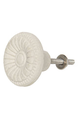 Round Cream Ceramic Flower Doorknob - D4cm