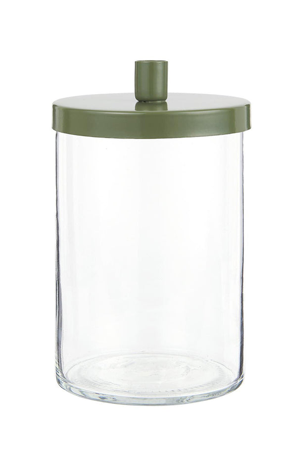 Candle holder w/metal lid dusty green