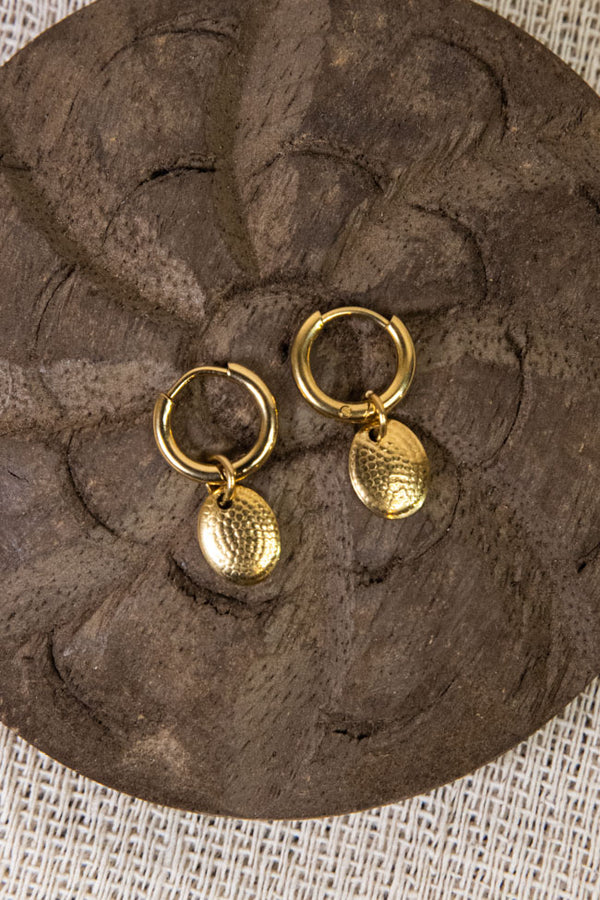 Becker Stainless Steel Earrings w/ Oval Charm - Gold