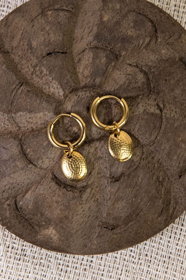 Becker Stainless Steel Earrings w/ Oval Charm - Gold
