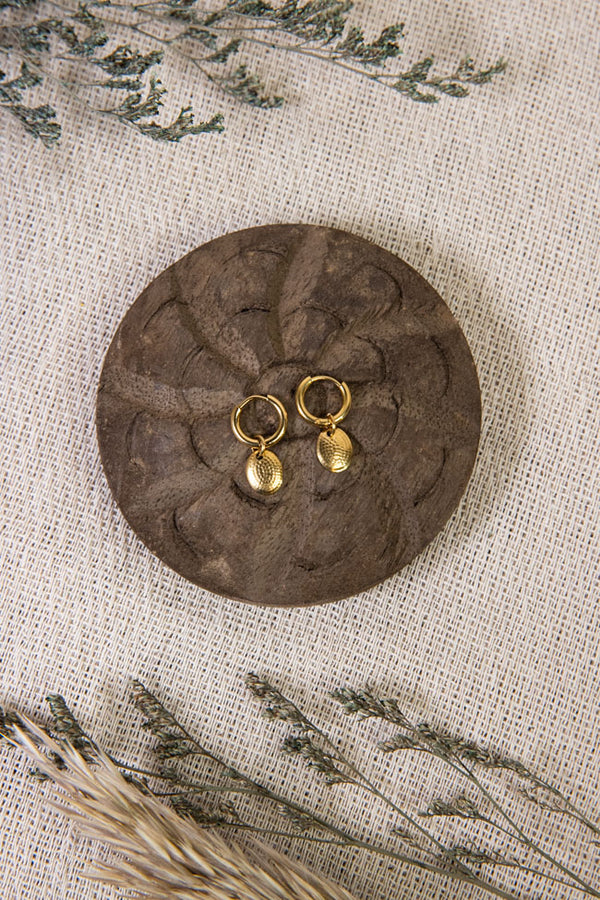 Becker Stainless Steel Earrings w/ Oval Charm - Gold