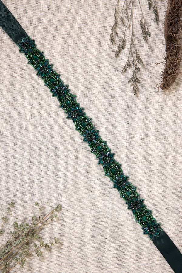 Virginia Beaded Belt - Forest Green