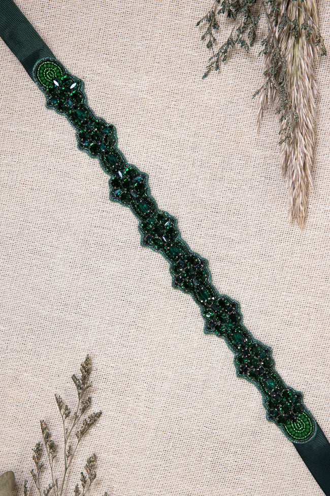 Harvey Beaded Belt - Forest Green