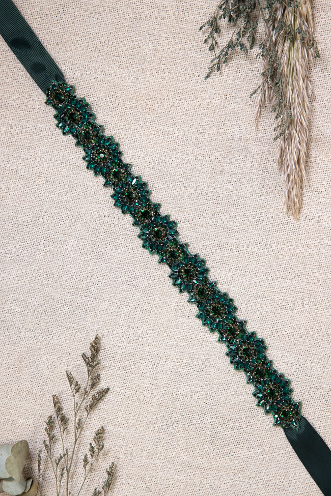 Flora Beaded Belt - Forest Green